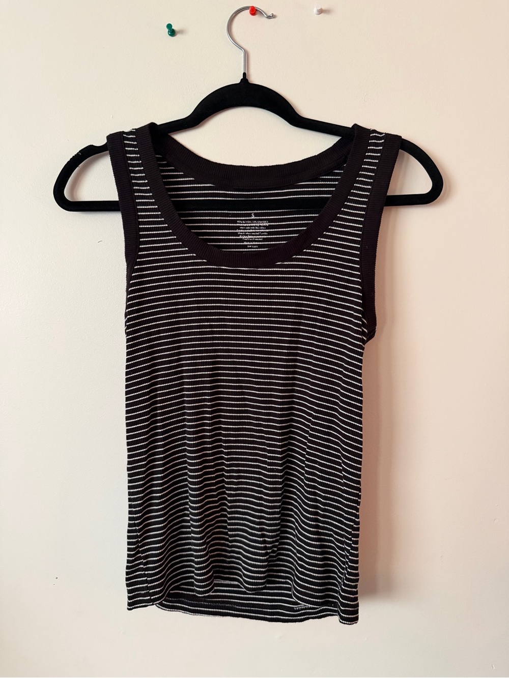 Nine West Black and White Striped Ribbed Tank